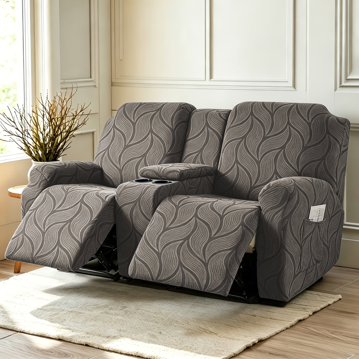 Housse de canapé extensible en polaire jacquard à motif feuillage, housse posée