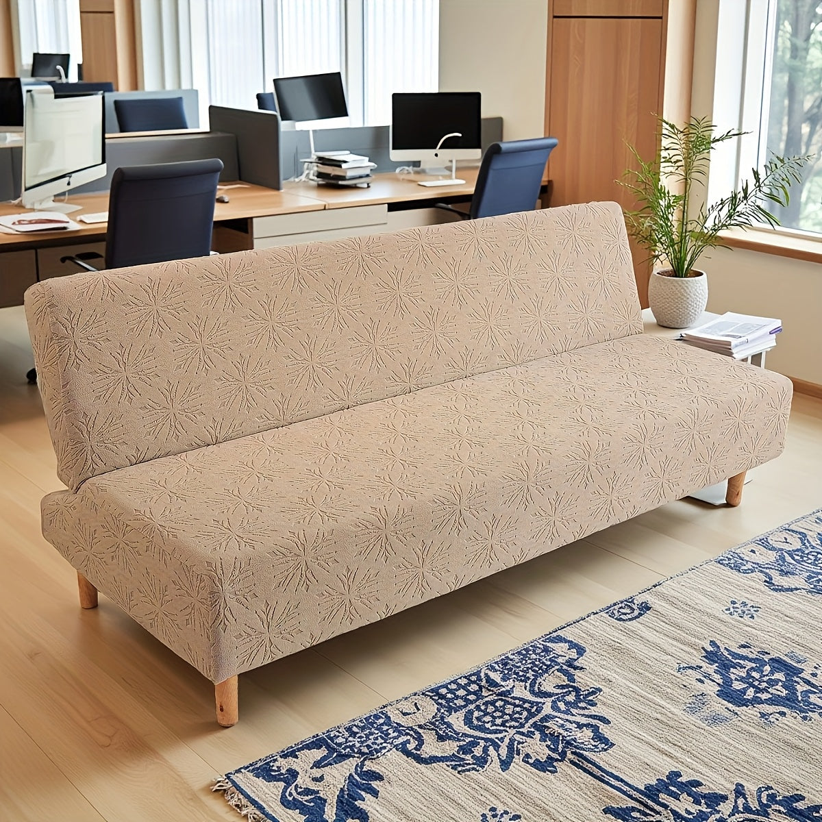 Housse de canapé extensible en polaire jacquard sans accoudoirs, vue de dos