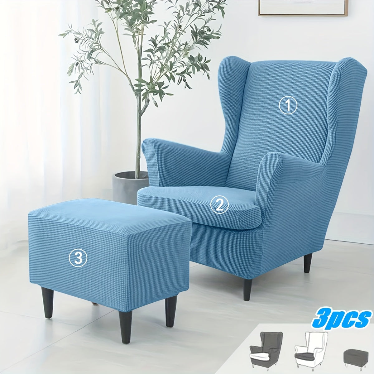Housse de fauteuil extensible en polaire jacquard pour fauteuil, détail de l'ourlet