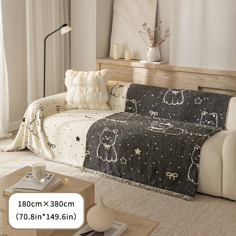 Housse de canapé en chenille jacquard à motif bohème à volants, vue de dos