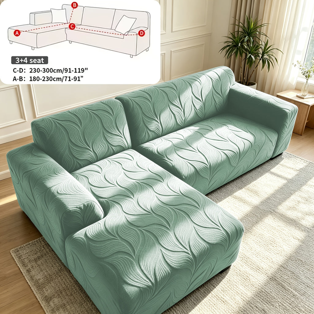 Housse de canapé extensible en polaire jacquard à motif feuillage pour canapé, gros plan sur le tissu
