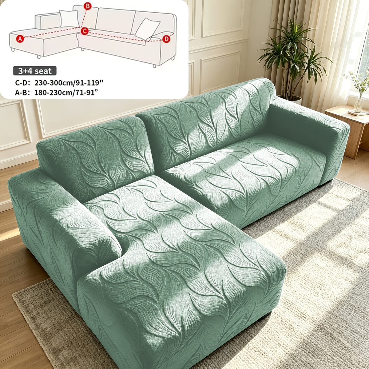 Housse de canapé extensible en polaire jacquard à motif feuillage pour canapé, gros plan sur le tissu