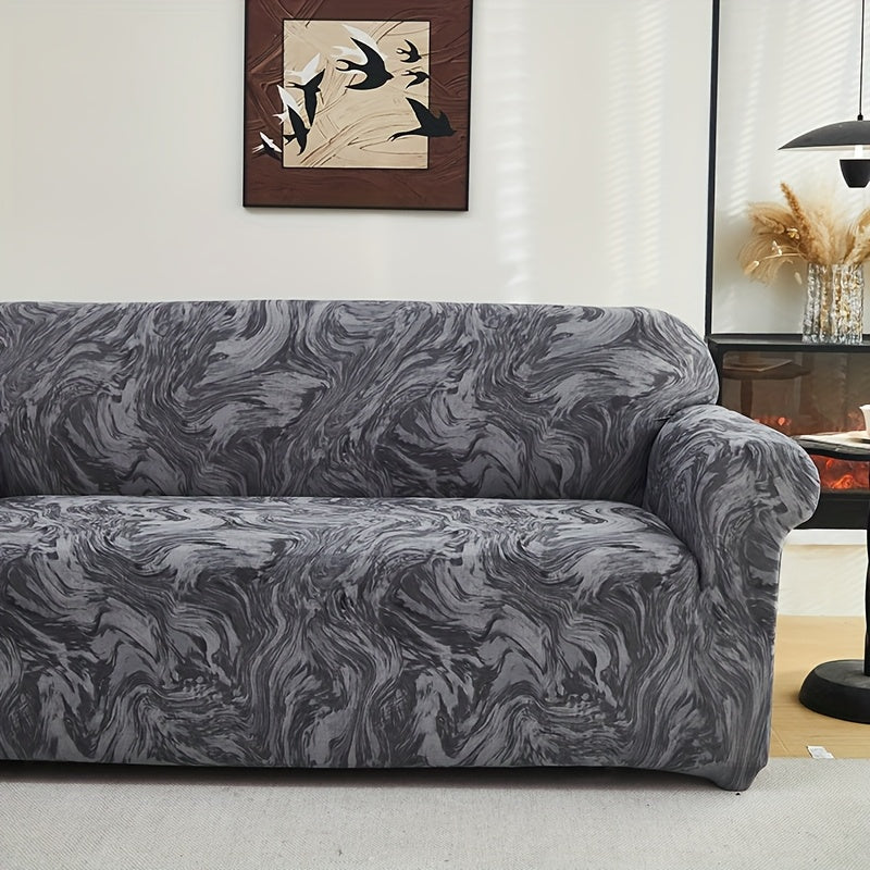Housse de canapé extensible en fibre de lait matelassée à motif tropical, mise en situation