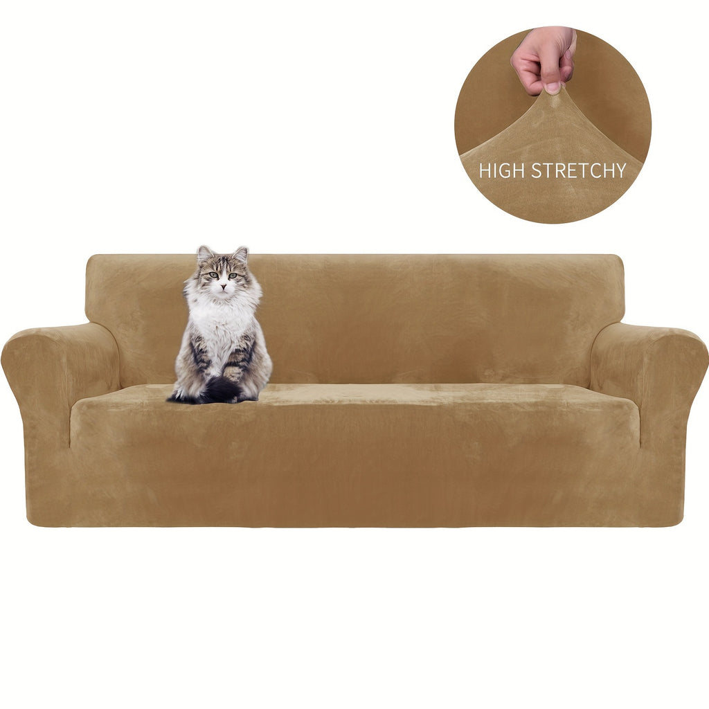 Housse de canapé extensible en velours jacquard antidérapante d'esprit vintage, détail de la finition