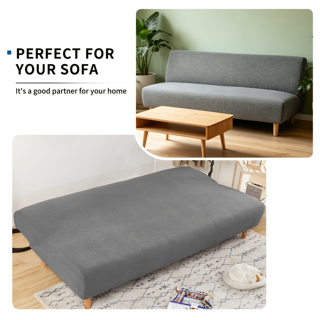 Housse de canapé extensible en polaire jacquard à carreaux sans accoudoirs, mise en situation