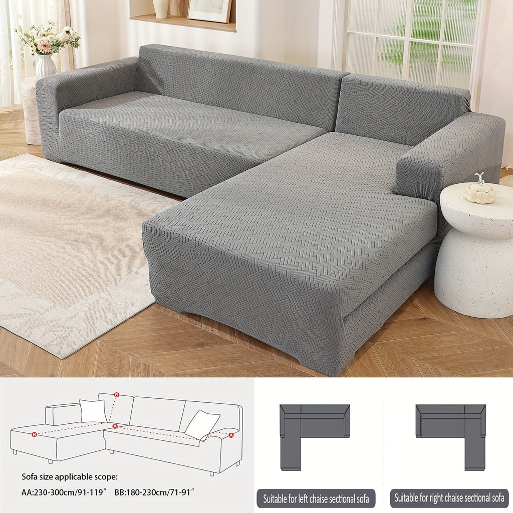 Housse de canapé extensible en polaire jacquard pour canapé d'angle, tissu de 180 à 200 g/m²