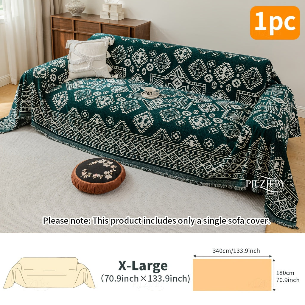 Housse de canapé en chenille en fils teints à motif bohème, autre coloris