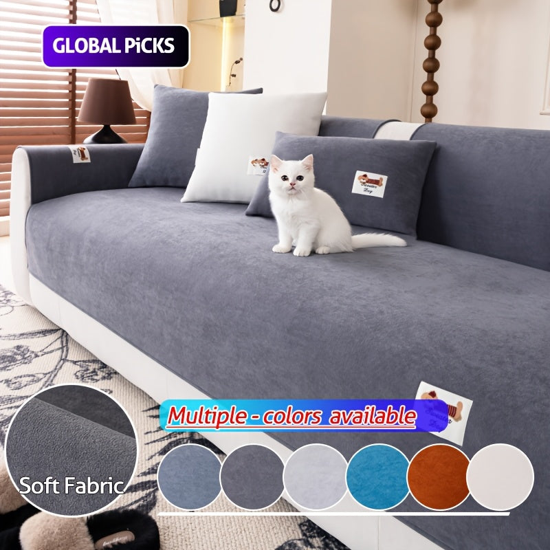 Housse de canapé en peluche matelassée à rayures antidérapante — détail de la matière : peluche