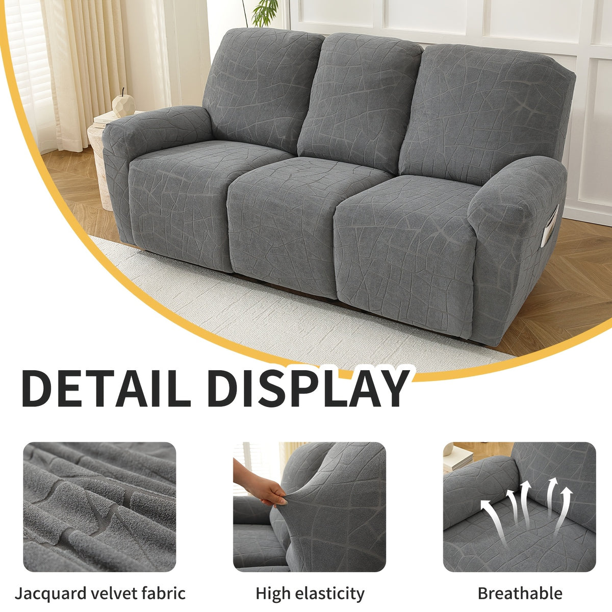 Housse de canapé extensible en polaire jacquard antidérapante à housses, vue d'ensemble