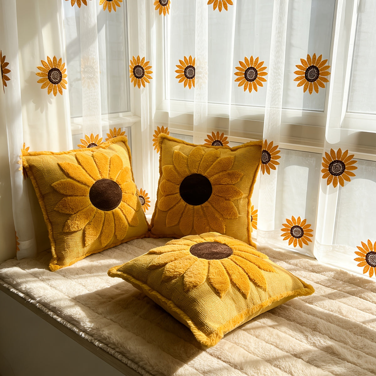 Housse de canapé matelassée à motif tournesol, gros plan sur le tissu