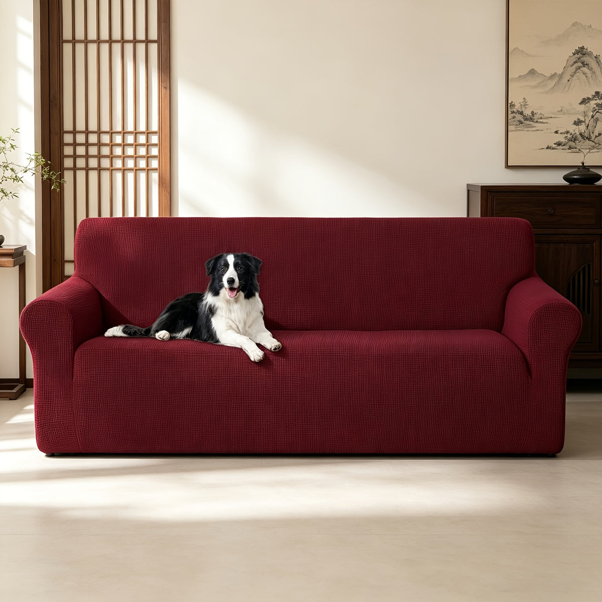 Housse de canapé extensible en polaire jacquard à rayures, autre coloris