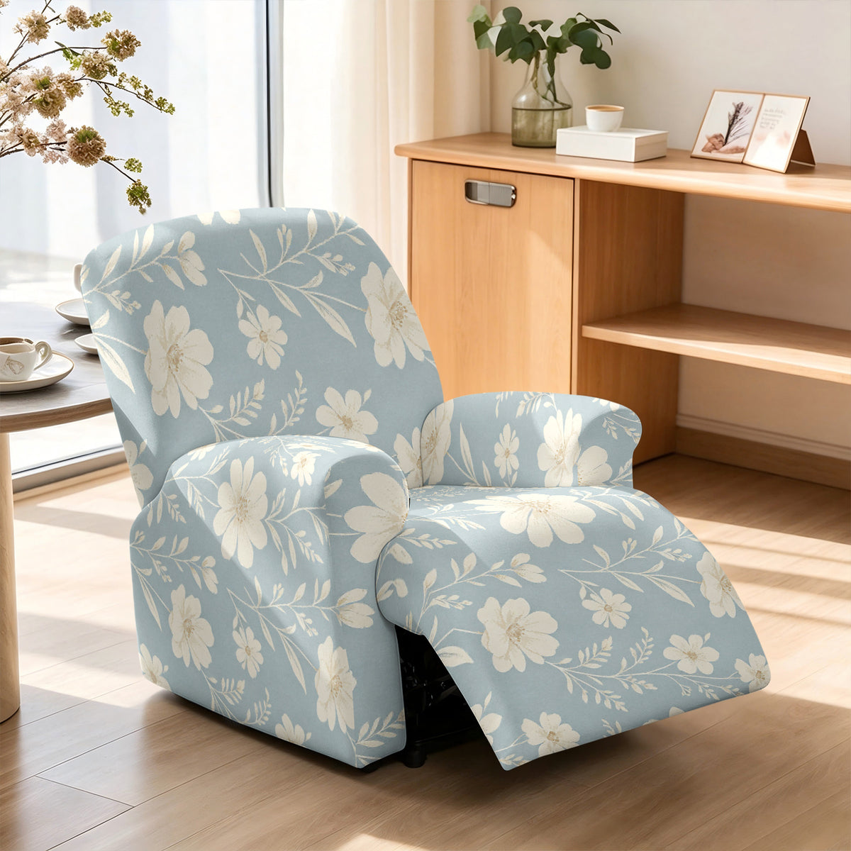 Housse de canapé extensible en fibre de lait imprimée à motif fleuri au rendu — détail de la matière : fibre de lait Image