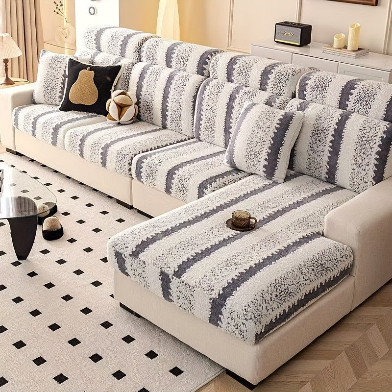 Housse de canapé extensible en velours antidérapante d'esprit vintage, détail de la finition