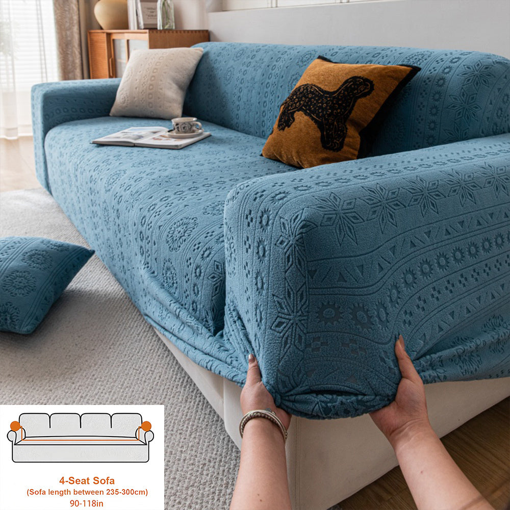 Housse de canapé en polaire jacquard à motif bohème, compatible fauteuil, canapé deux places, canapé trois places Image