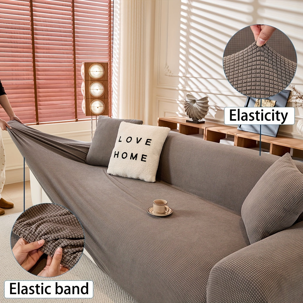 Housse de canapé épaisse extensible en polaire jacquard anti-griffes, vue de dos