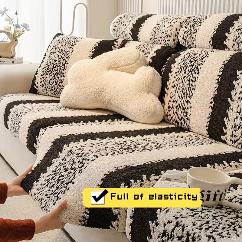 Housse de canapé extensible en velours antidérapante d'esprit vintage, visuel produit