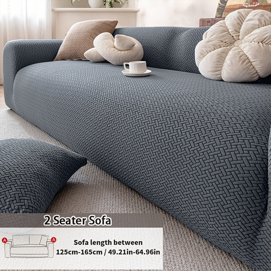 Housse de canapé extensible en polaire jacquard à carreaux, compatible fauteuil, canapé deux places, canapé trois places Image