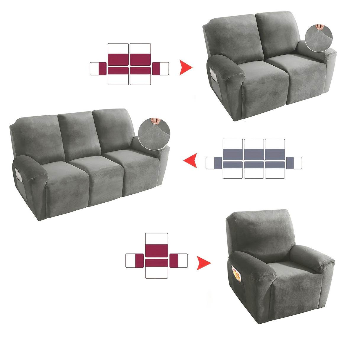 Housse de canapé épaisse extensible en velours à housses séparées, tissu de 200 à 250 g/m²