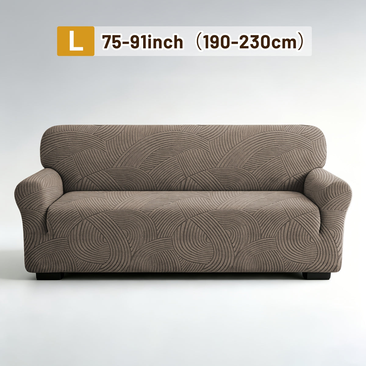 Housse de canapé extensible en polaire jacquard à motif géométrique, détail de l'ourlet