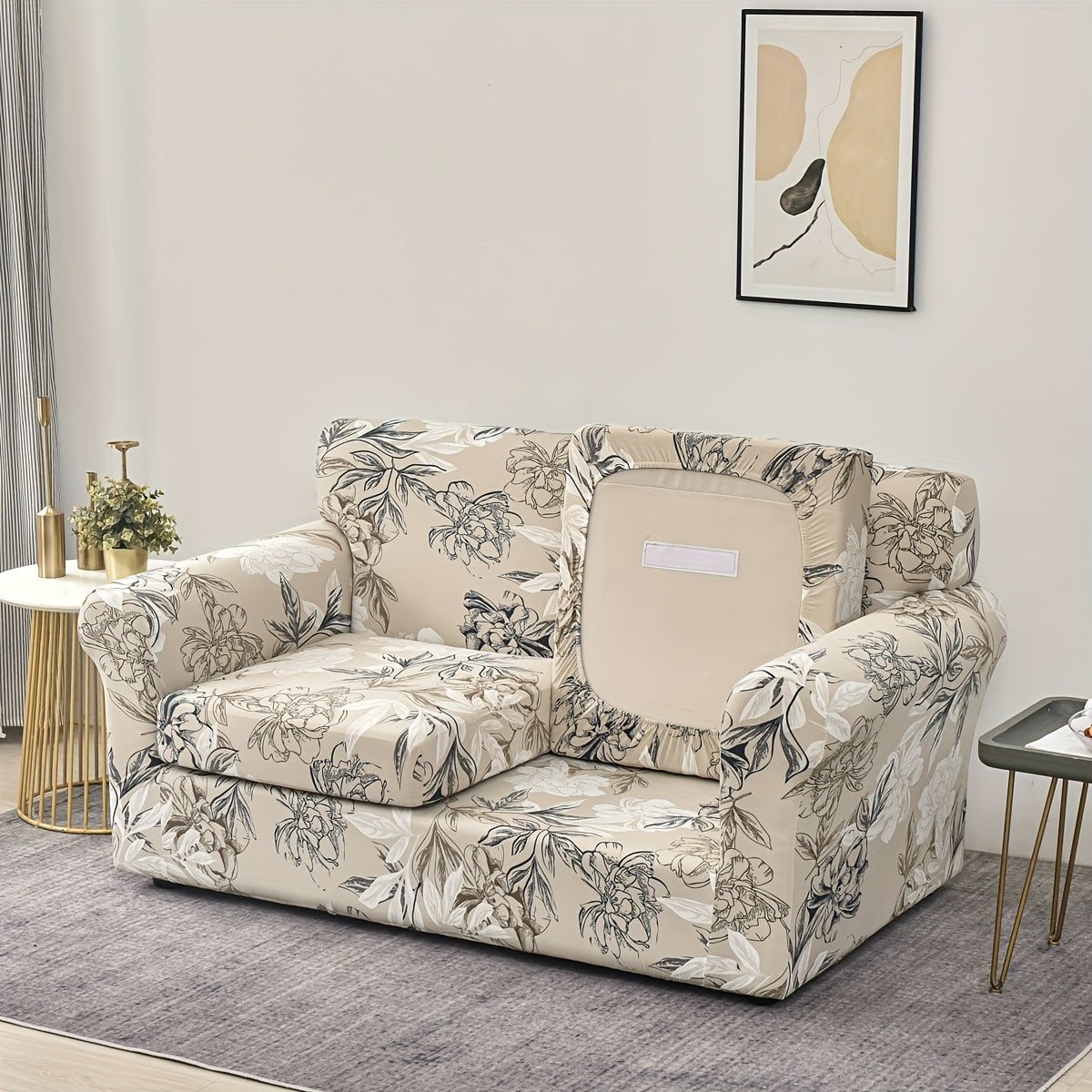 Housse de canapé extensible en polyester délavée, vue d'ensemble