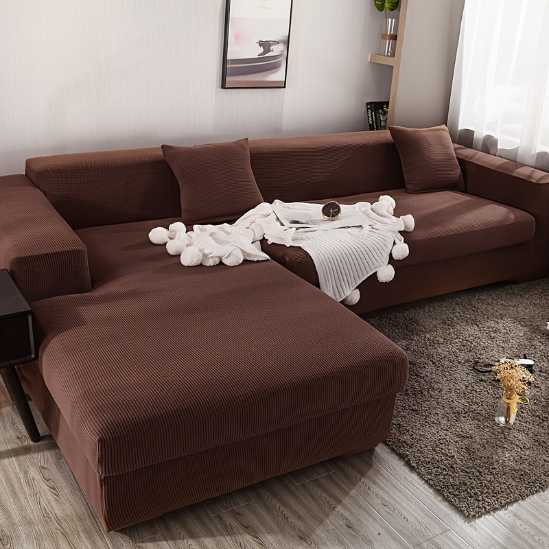 Housse de canapé épaisse extensible en polaire jacquard à housses séparées, mise en situation