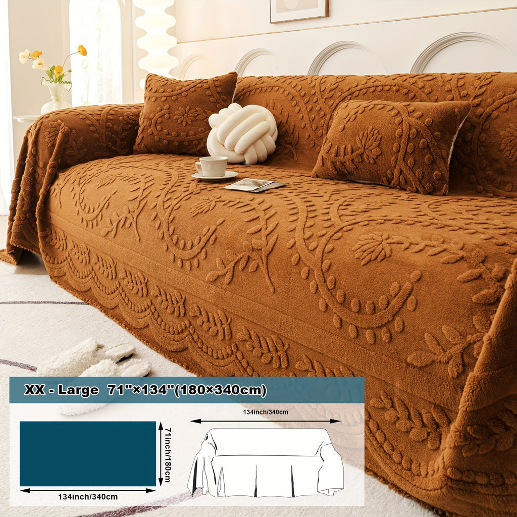 Housse de canapé épaisse en velours jacquard, gros plan sur le tissu