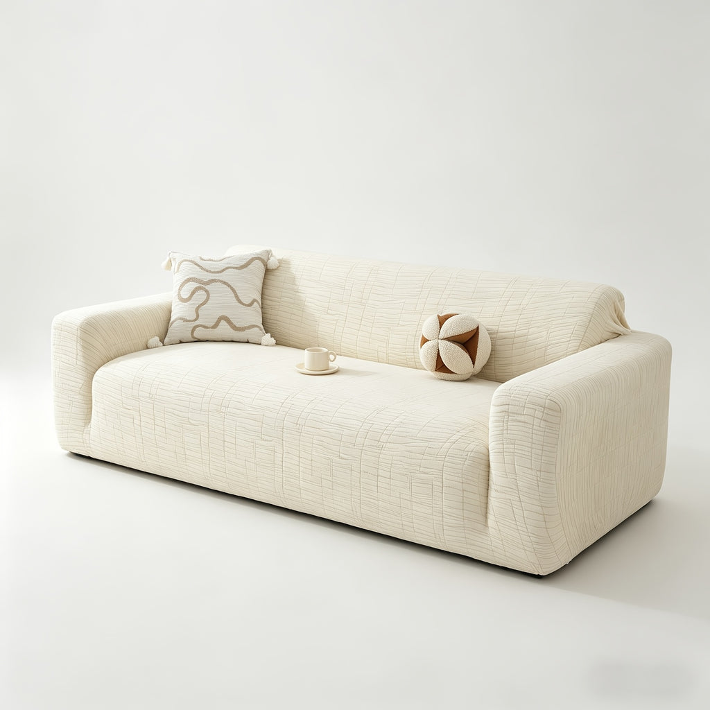 Housse de canapé extensible en polaire jacquard à motif géométrique, visuel produit