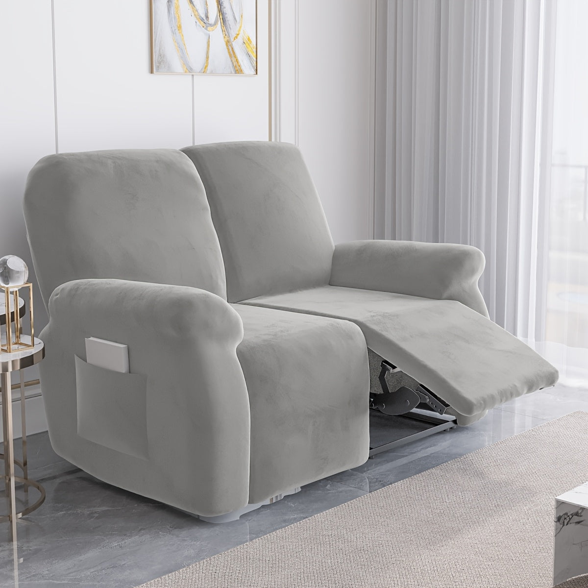Housse de canapé épaisse extensible en velours, gros plan sur le tissu
