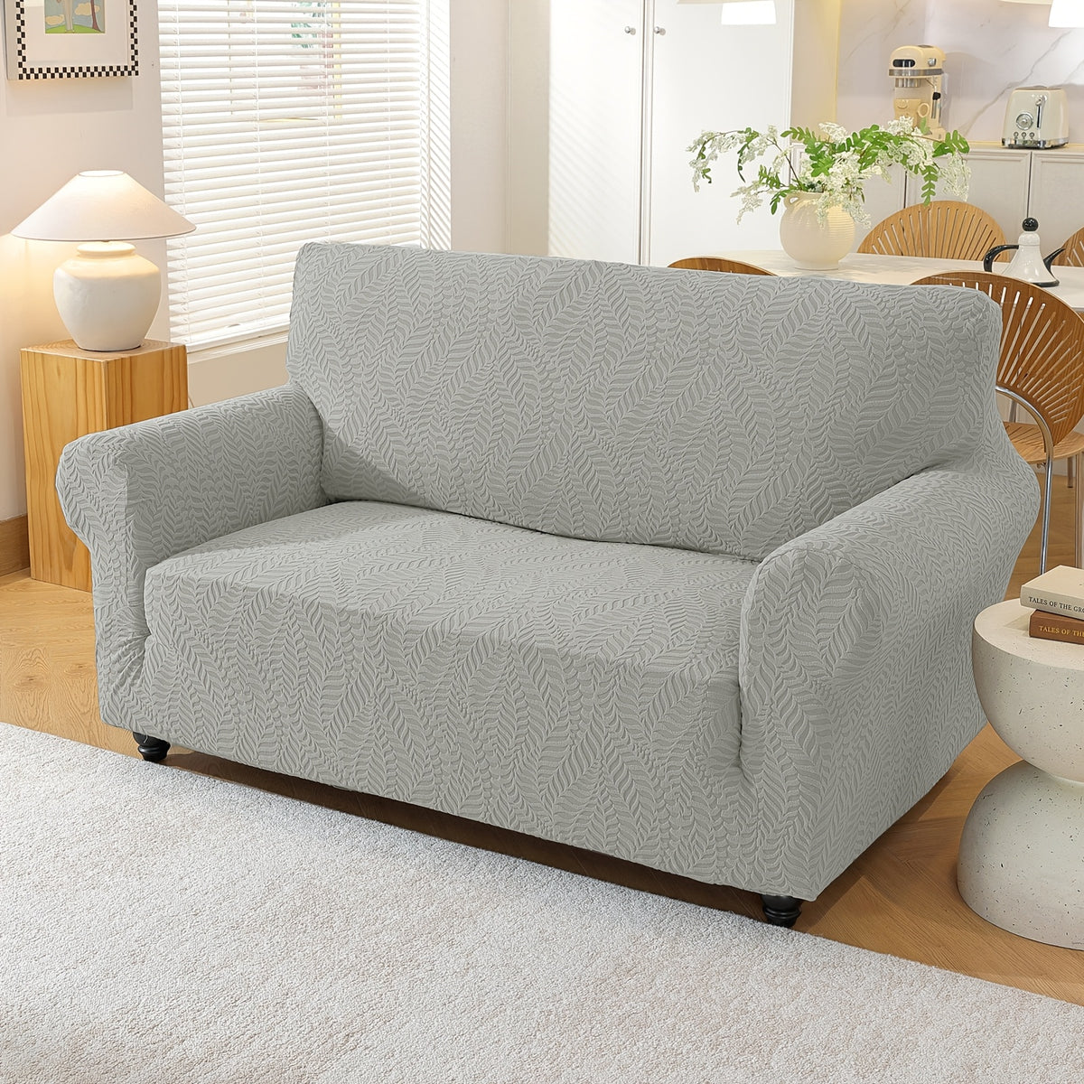 Housse de canapé extensible en polaire jacquard à rayures, gros plan sur le tissu