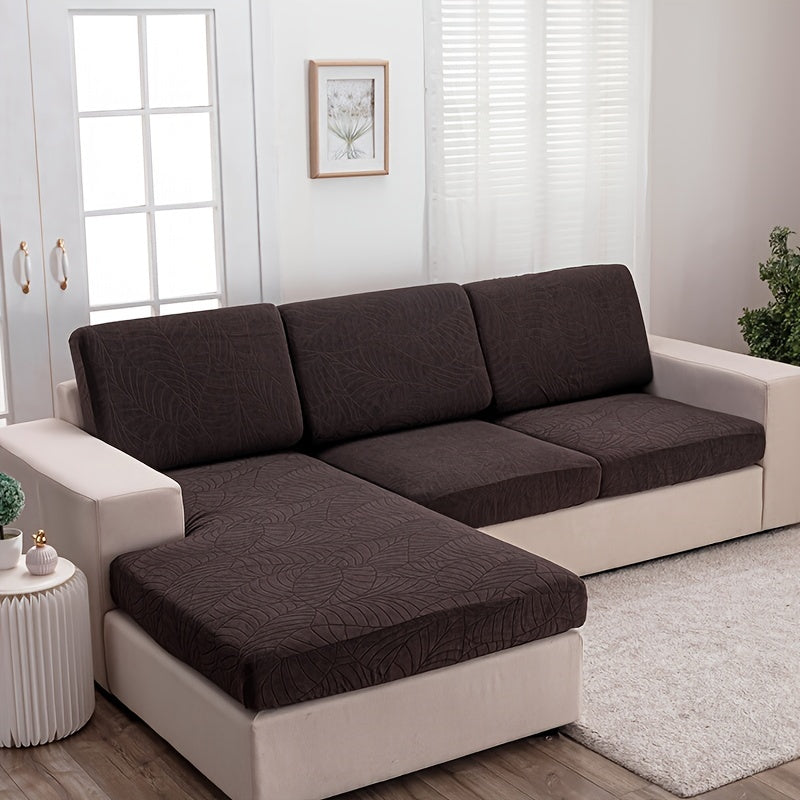 Housse de canapé extensible en polaire jacquard à motif feuillage à housses, vue d'ensemble