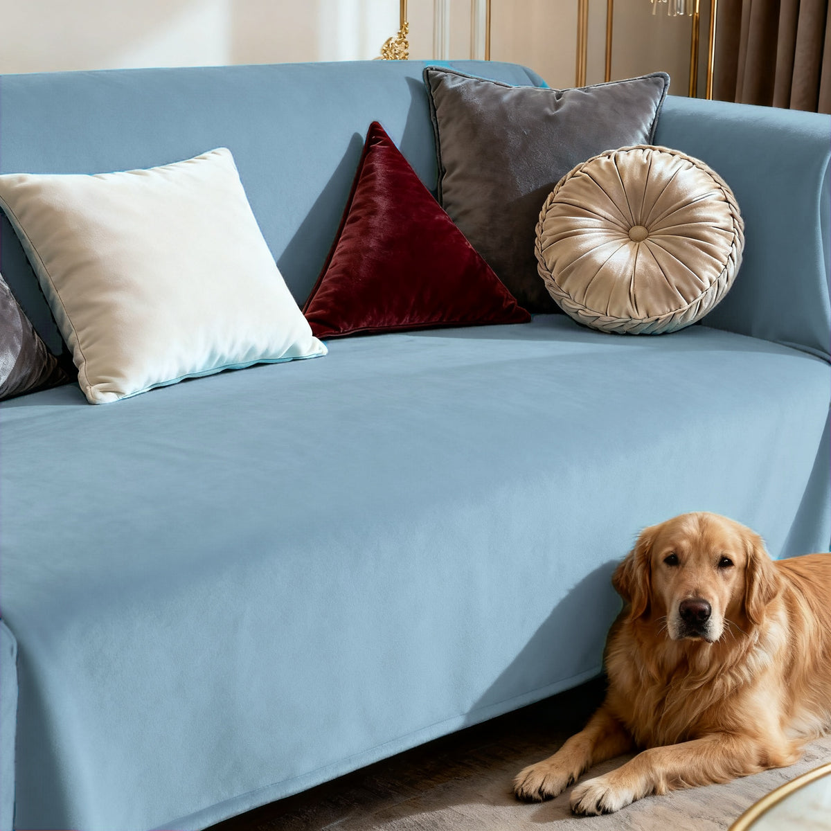 Housse de canapé épaisse en velours au rendu glamour, visuel produit