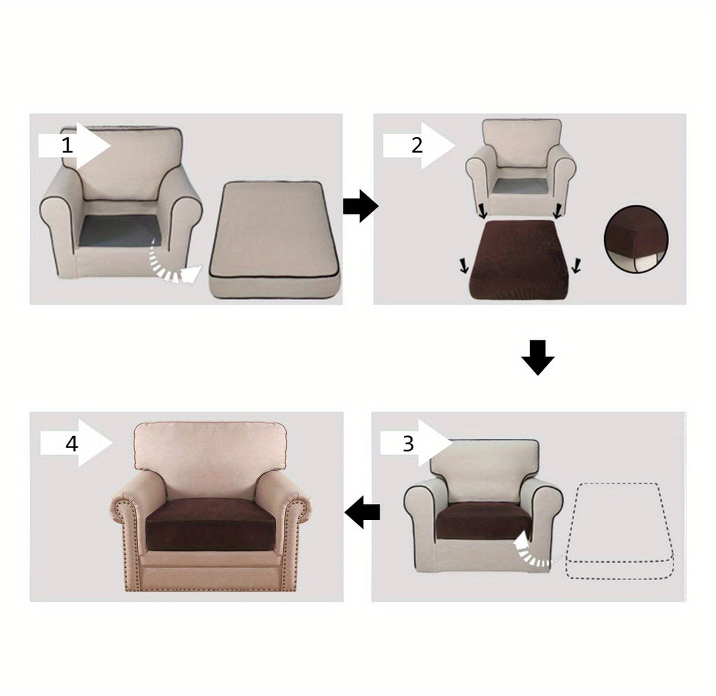 Housse de coussin extensible en velours jacquard, détail de l'ourlet