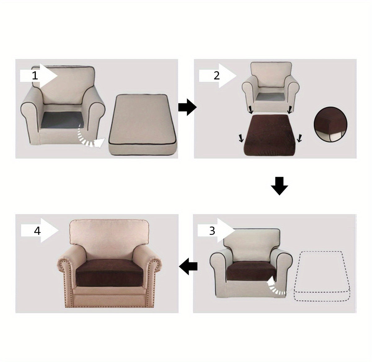 Housse de coussin extensible en velours jacquard, détail de l'ourlet