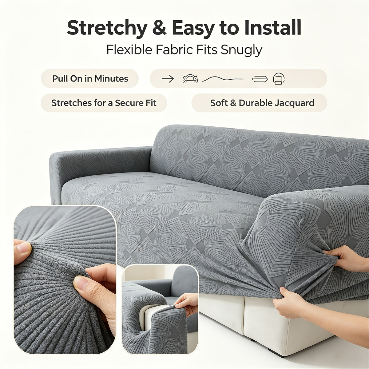 Housse de canapé extensible en polaire jacquard anti-griffes, vue d'ensemble