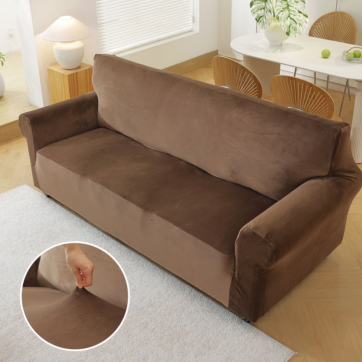 Housse de canapé extensible en velours, vue de dos