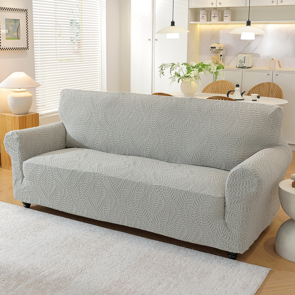 Housse de canapé extensible en polaire jacquard à rayures, vue de dos