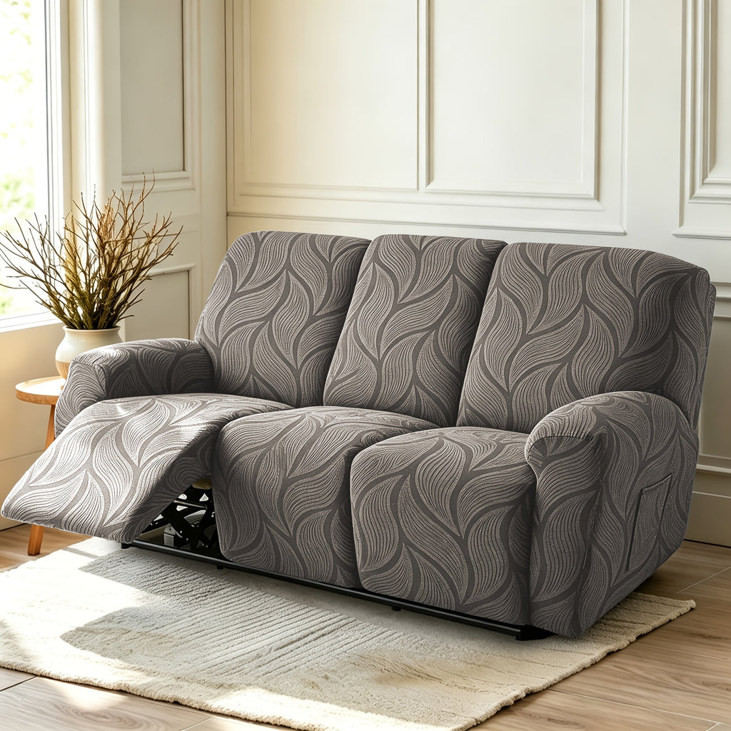 Housse de canapé extensible en polaire jacquard à motif feuillage, vue d'ensemble