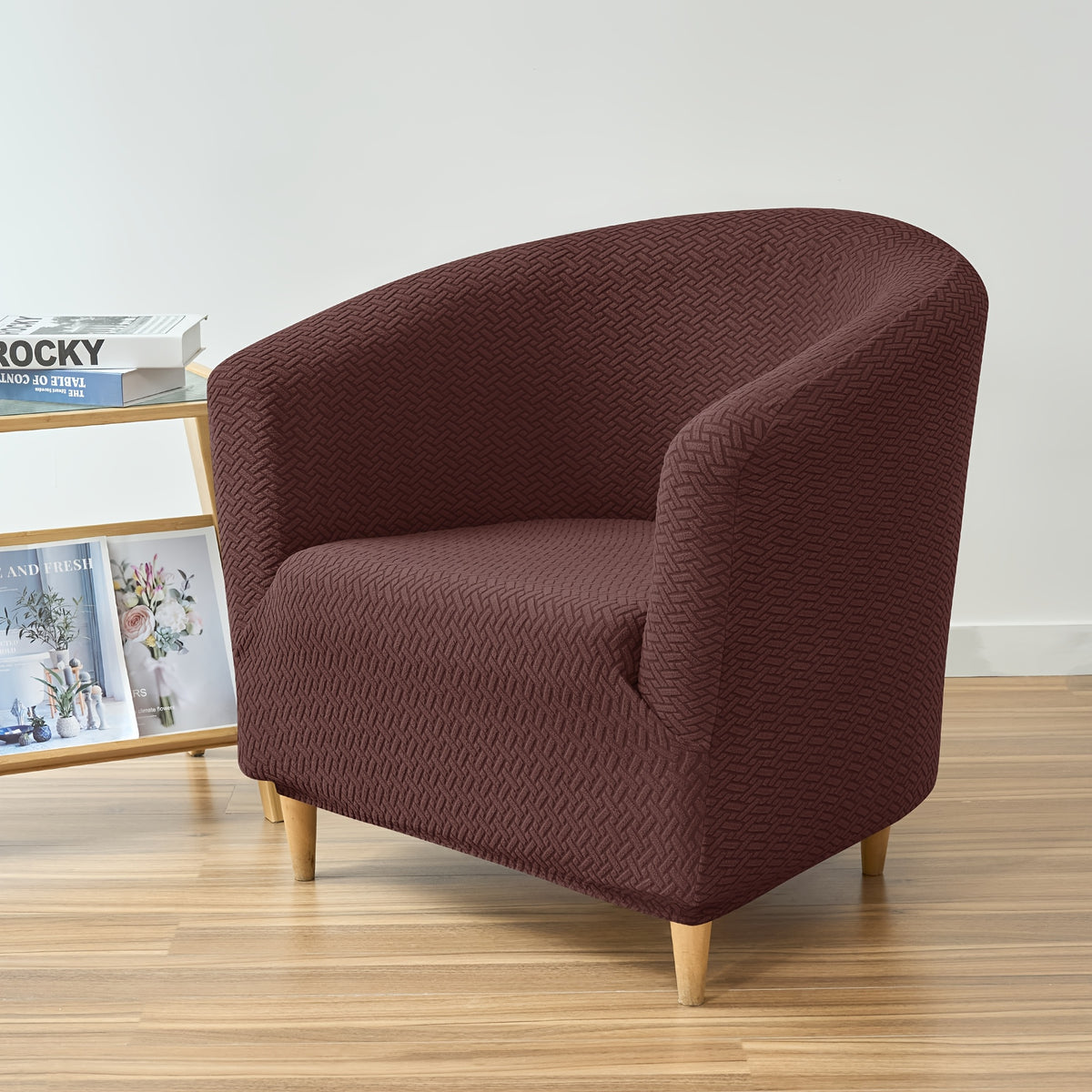 Housse de canapé extensible en polaire jacquard pour fauteuil, mise en situation