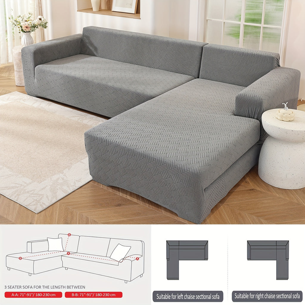 Housse de canapé extensible en polaire jacquard pour canapé d'angle, compatible canapé d'angle