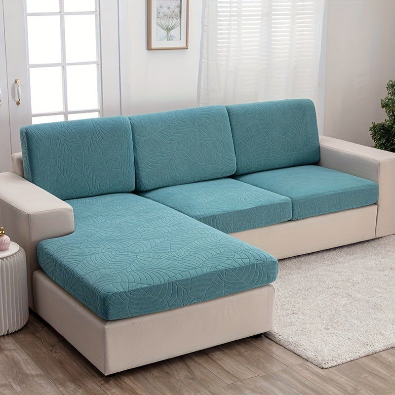 Housse de canapé extensible en polaire jacquard à motif feuillage à housses, mise en situation
