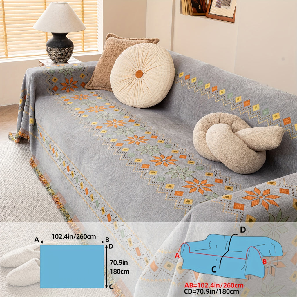 Protection de canapé en chenille jacquard antidérapante, gros plan sur le tissu