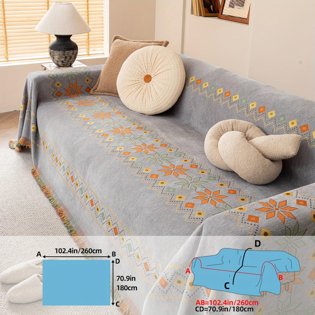 Protection de canapé en chenille jacquard antidérapante, gros plan sur le tissu