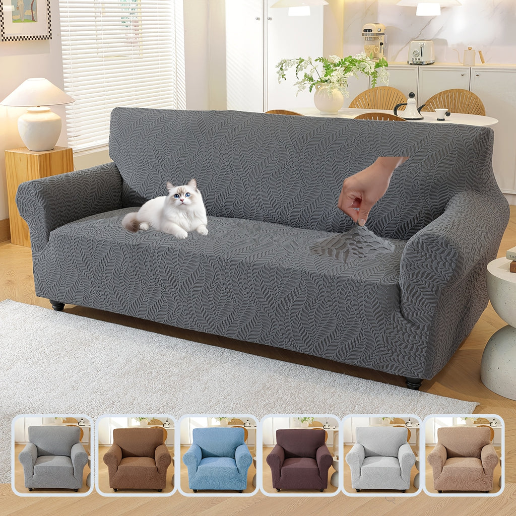 Housse de canapé extensible en polaire jacquard à rayures, visuel produit