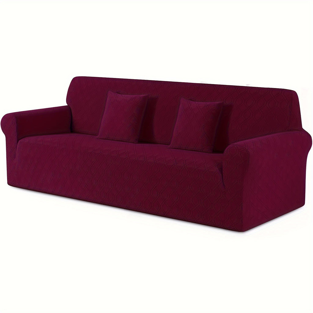 Housse de canapé extensible en polaire jacquard antidérapante d'esprit vintage, vue d'ensemble