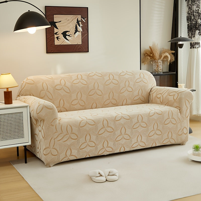 Housse de canapé en jacquard à motif feuillage, housse posée