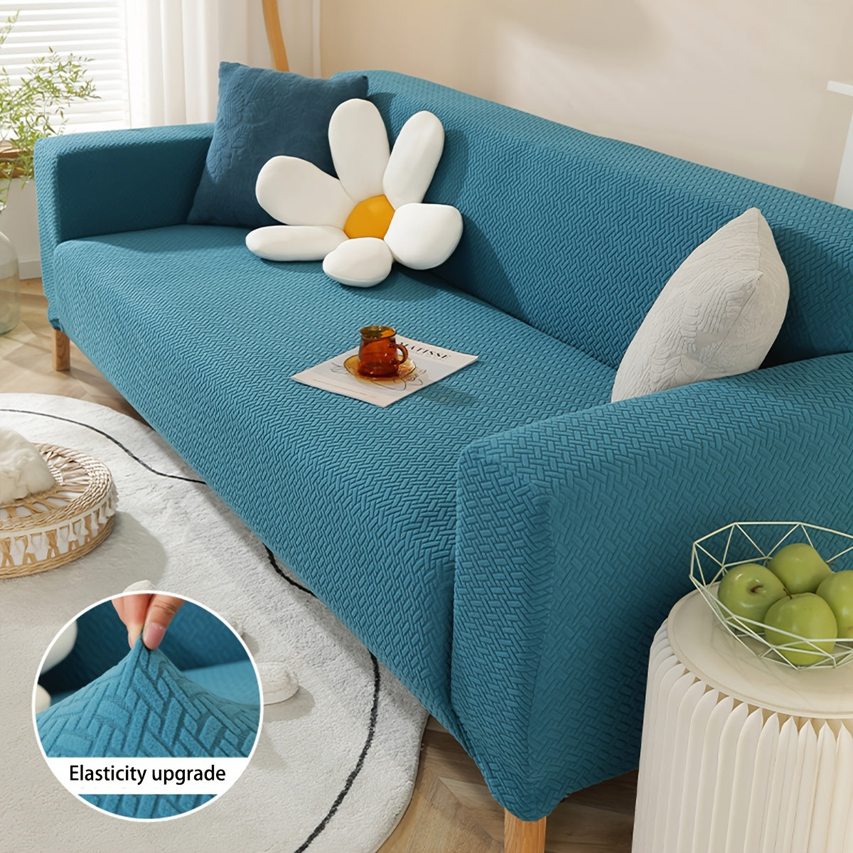 Housse de canapé épaisse extensible en polaire jacquard en T, vue de dos