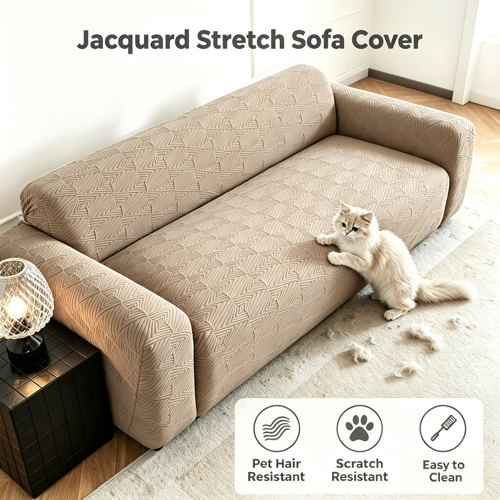 Housse de canapé extensible en polaire jacquard à rayures antidérapante, visuel produit