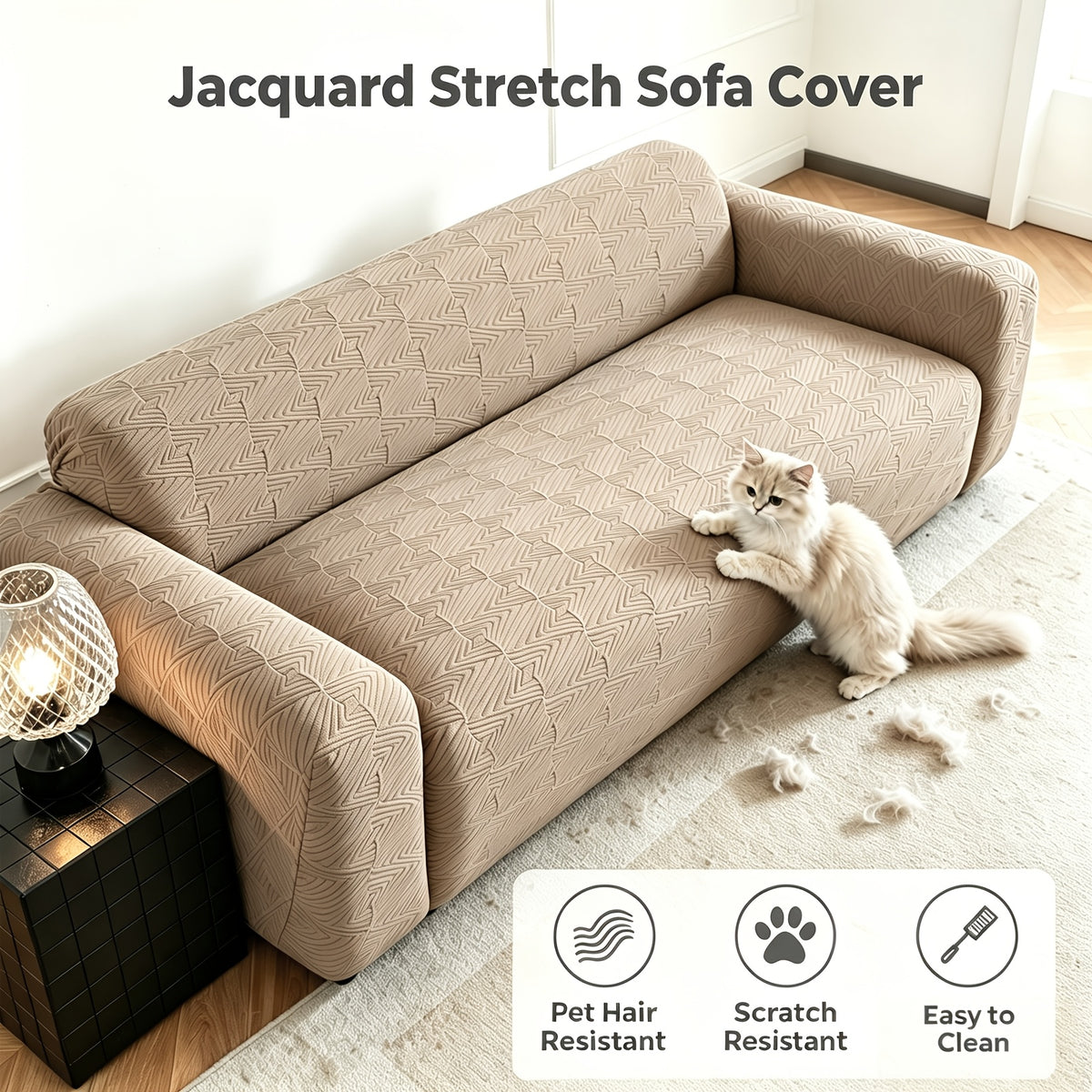 Housse de canapé extensible en polaire jacquard à rayures antidérapante, visuel produit