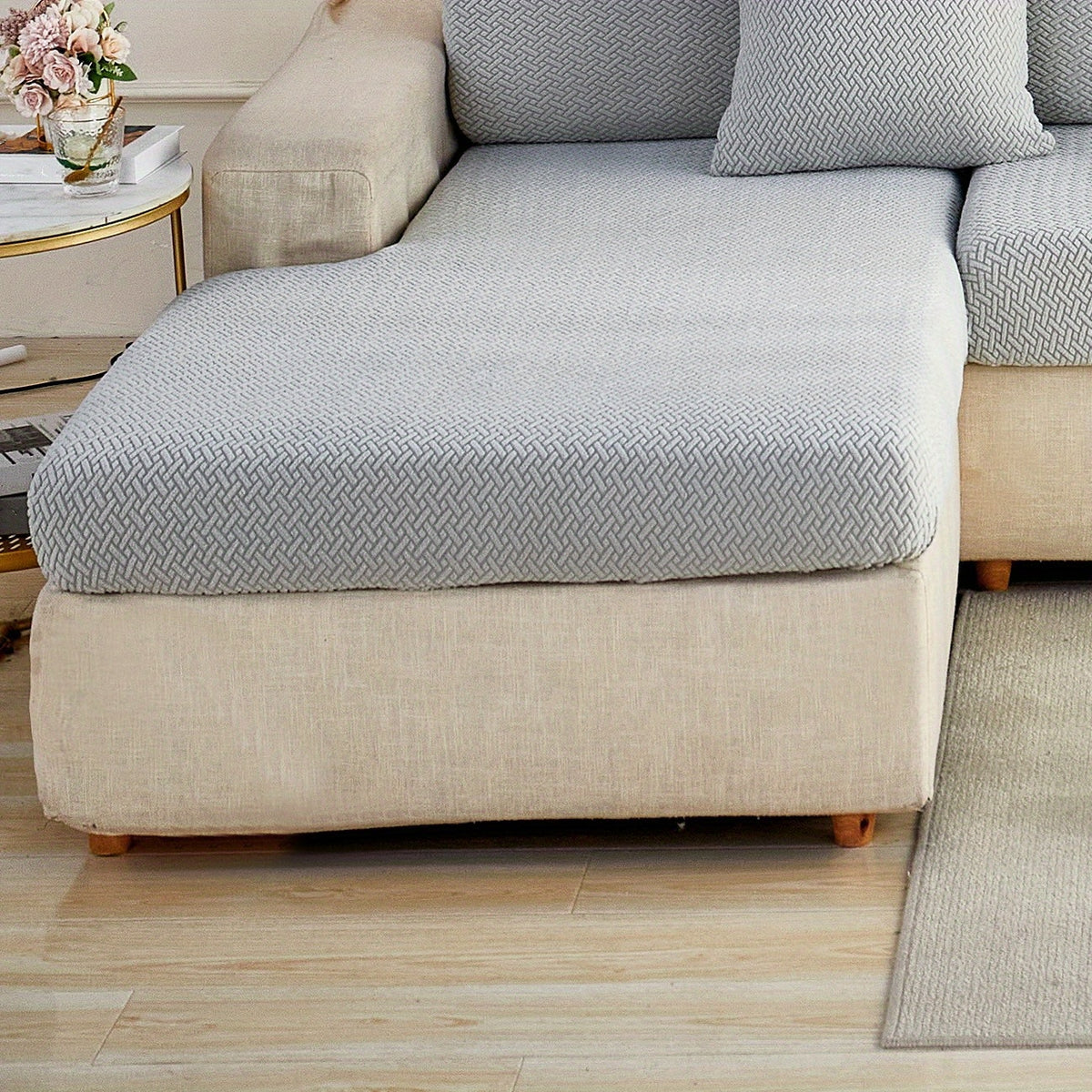 Housse de coussin extensible en polaire jacquard, vue de dos