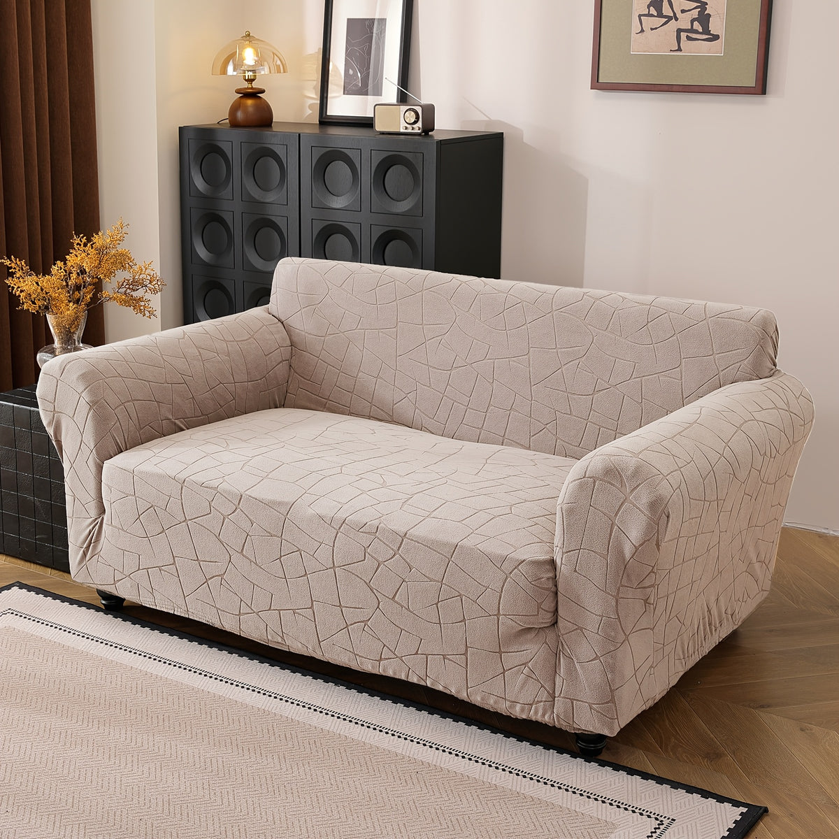 Housse de canapé épaisse extensible en polaire jacquard d'esprit vintage, tissu de 200 à 250 g/m² Image